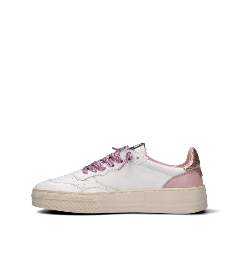 QUATTROBARRADODICI Sneaker donna bianca/rosa in pelle