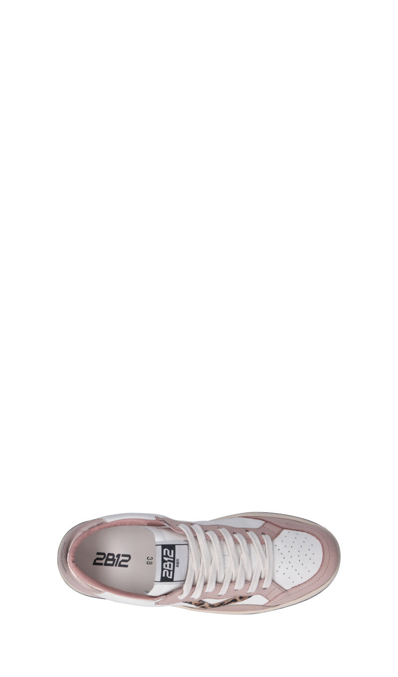 DUEBARRADODICI Sneaker ragazza bianca/rosa in pelle