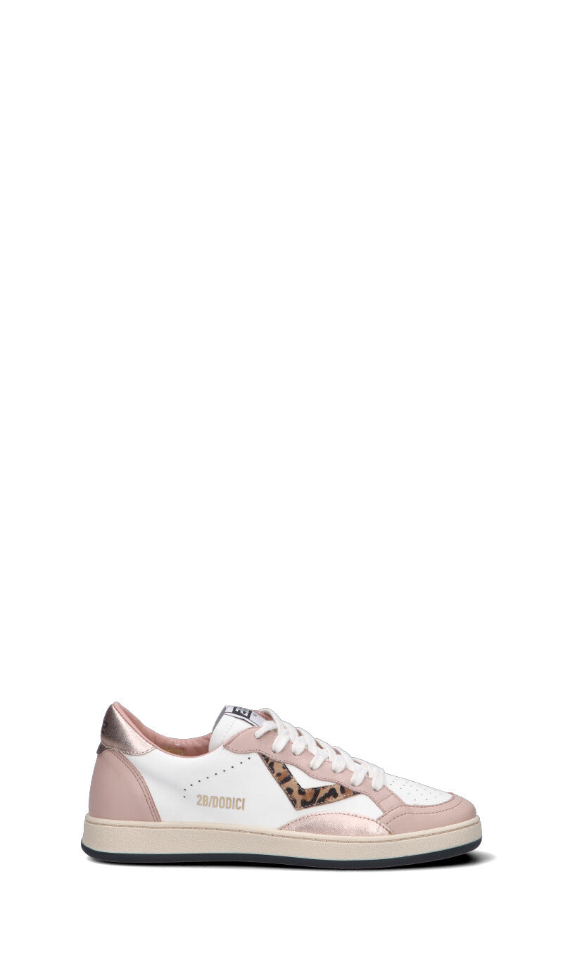 DUEBARRADODICI Sneaker ragazza bianca/rosa in pelle