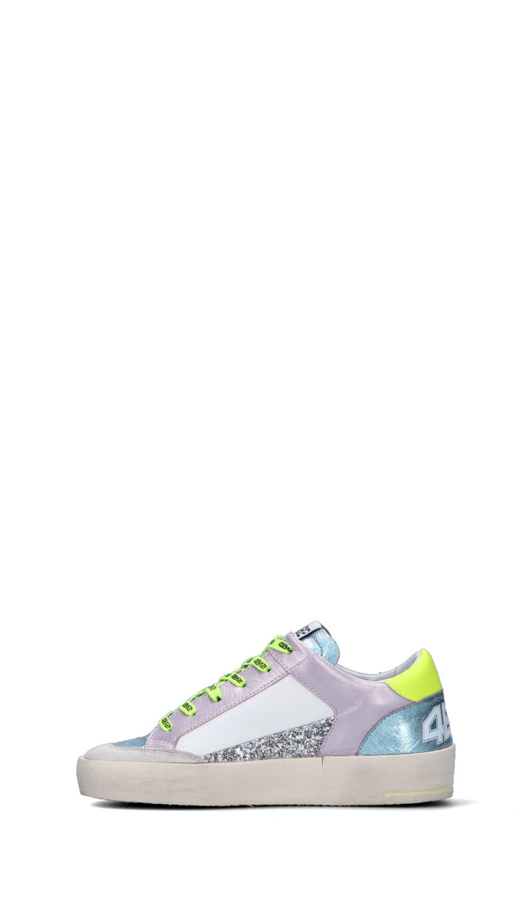 QUATTROBARRADODICI Sneaker donna bianca/rosa/gialla in pelle