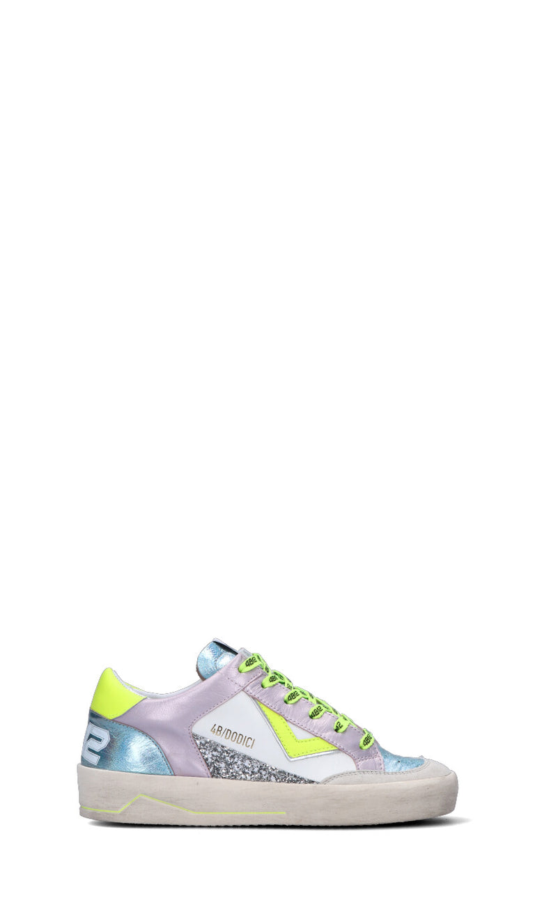 QUATTROBARRADODICI Sneaker donna bianca/rosa/gialla in pelle