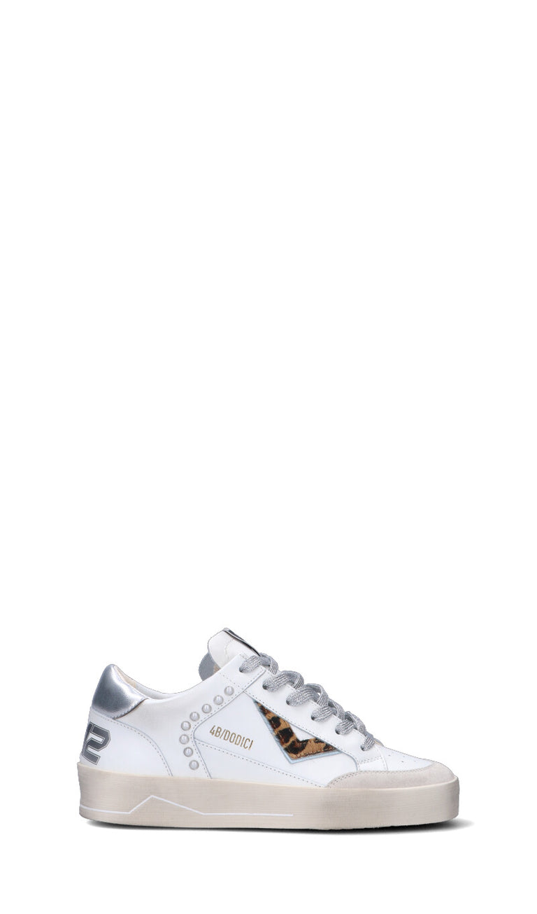 QUATTROBARRADODICI Sneaker donna bianca argento leopardata in pelle Quellogiusto