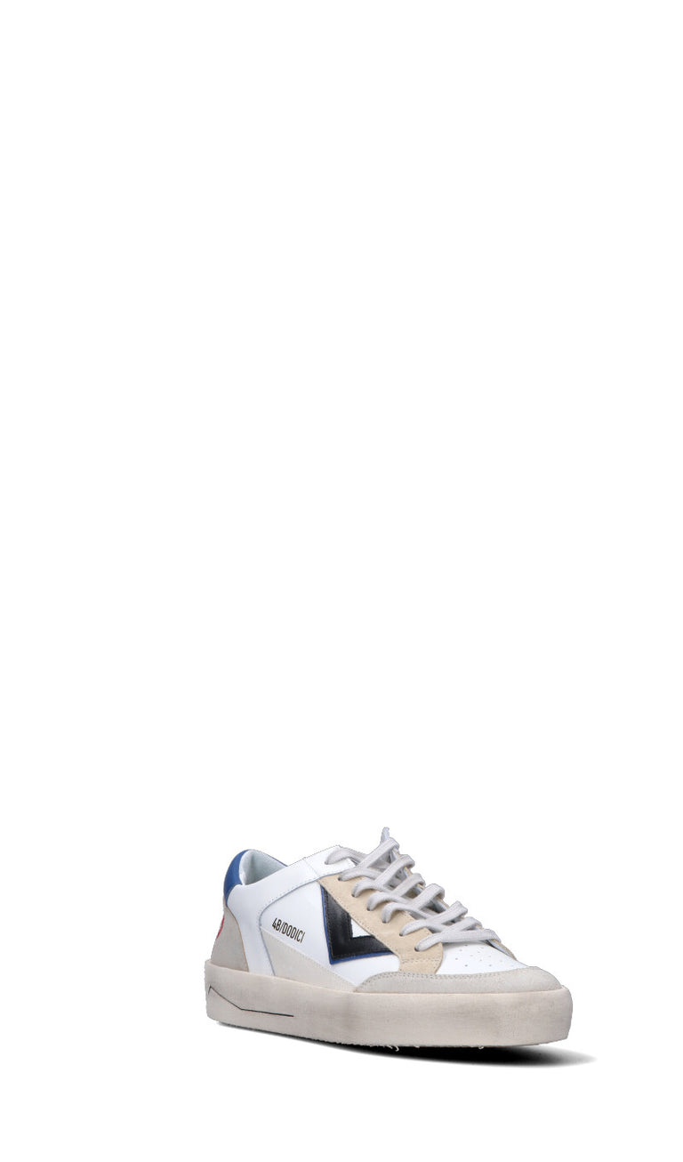 QUATTROBARRADODICI Sneaker uomo bianca/blu in pelle