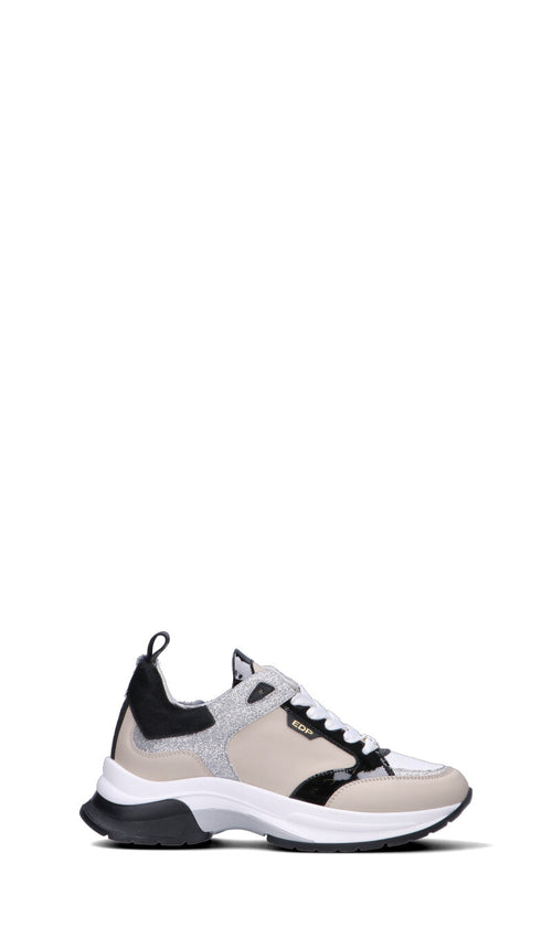 ED PARRISH Sneaker donna beige/nera/argento in pelle