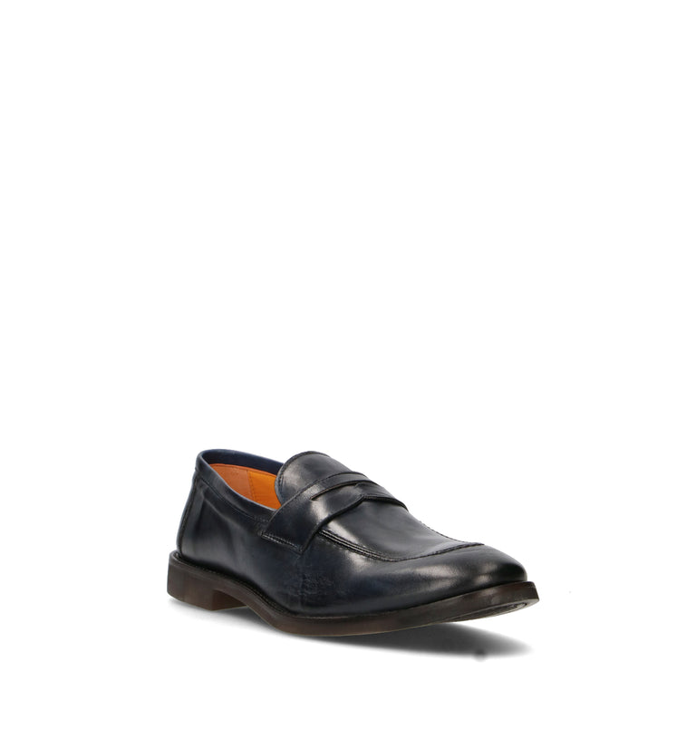 LORENZO TERRA Mocassino uomo blu in pelle