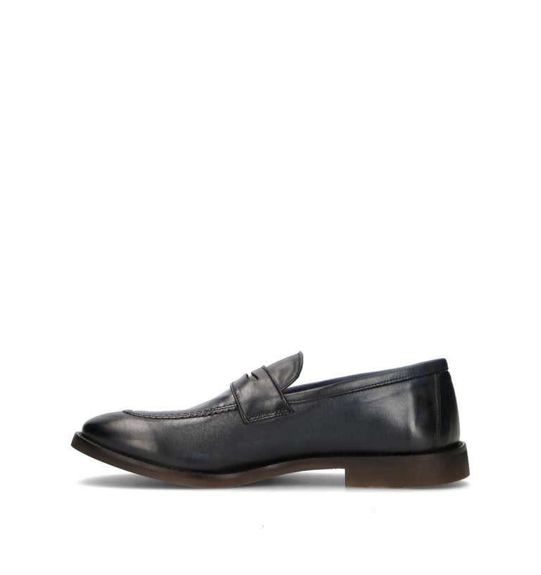 LORENZO TERRA Mocassino uomo blu in pelle