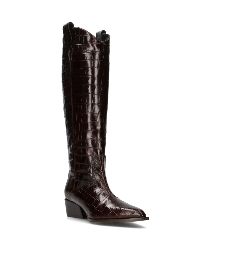 POEVE Stivale donna marrone in pelle