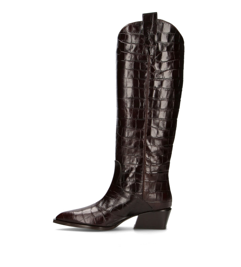 POEVE Stivale donna marrone in pelle