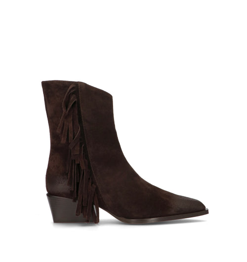POEVE Tronchetto donna testa di moro in suede con frange