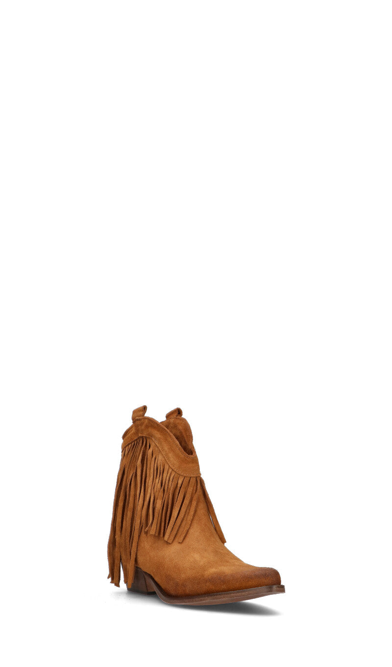 NEROFUMO Tronchetto donna cuoio in suede con frange