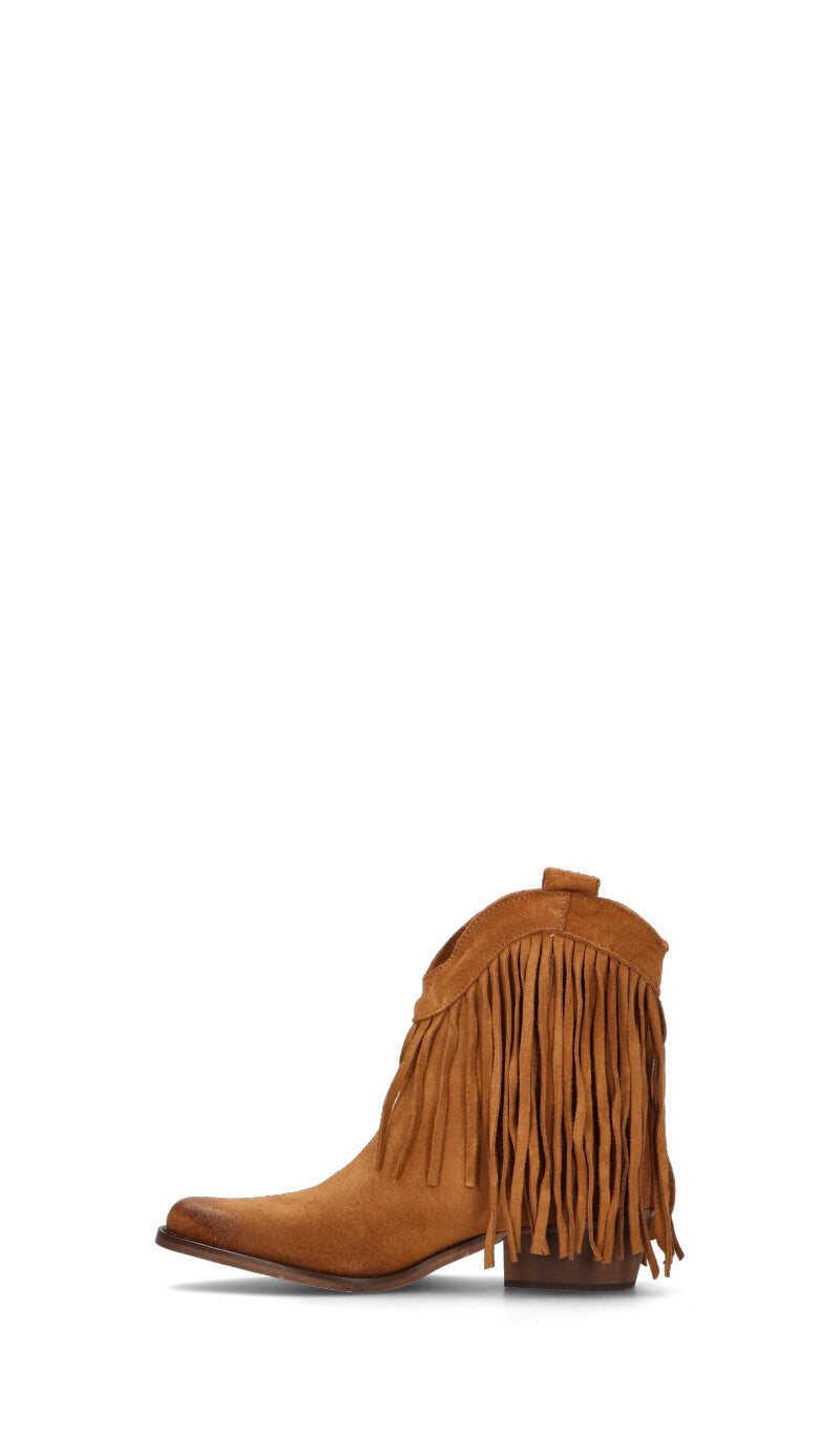 NEROFUMO Tronchetto donna cuoio in suede con frange