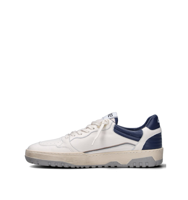 QUATTROBARRADODICI Sneaker uomo bianca/blu in pelle