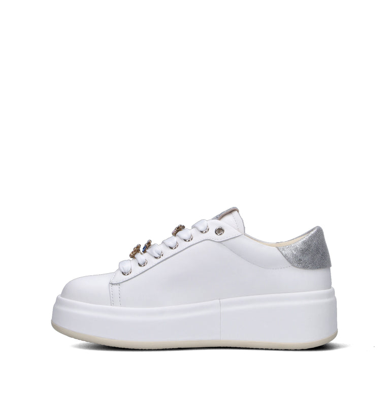 GIO+ Sneaker donna bianca/argento in pelle