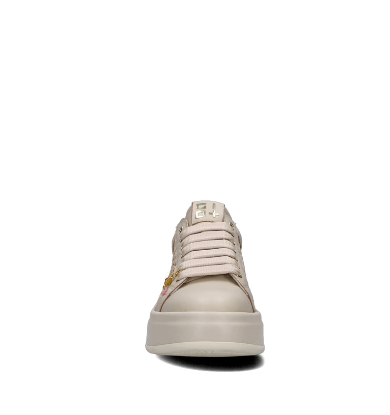 GIO+ Sneaker donna beige in pelle e materiale sintetico. Caratterizzato da pannelli laterali lavorat