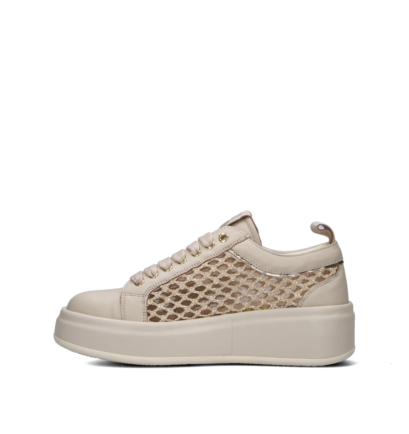 GIO+ Sneaker donna beige in pelle e materiale sintetico. Caratterizzato da pannelli laterali lavorat