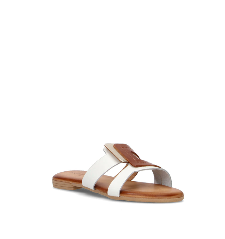 PERLAMARINA Ciabatta donna bianca/cuoio in pelle