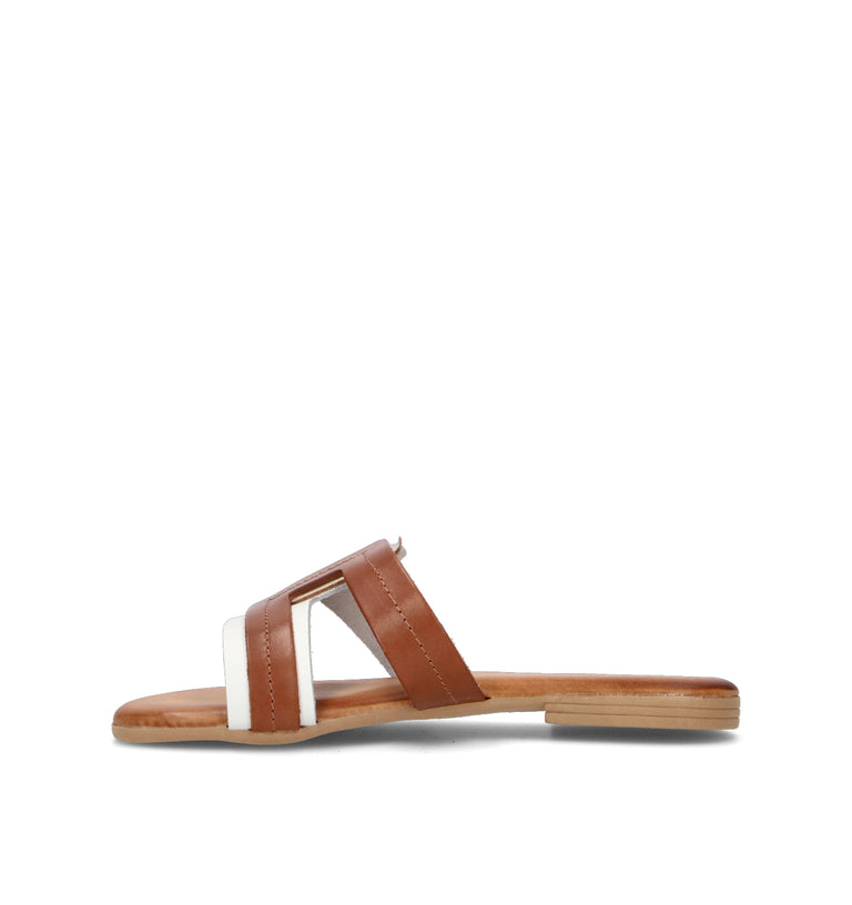 PERLAMARINA Ciabatta donna bianca/cuoio in pelle