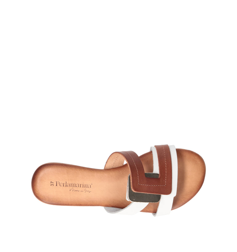 PERLAMARINA Ciabatta donna bianca/cuoio in pelle