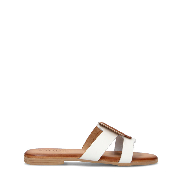 PERLAMARINA Ciabatta donna bianca/cuoio in pelle