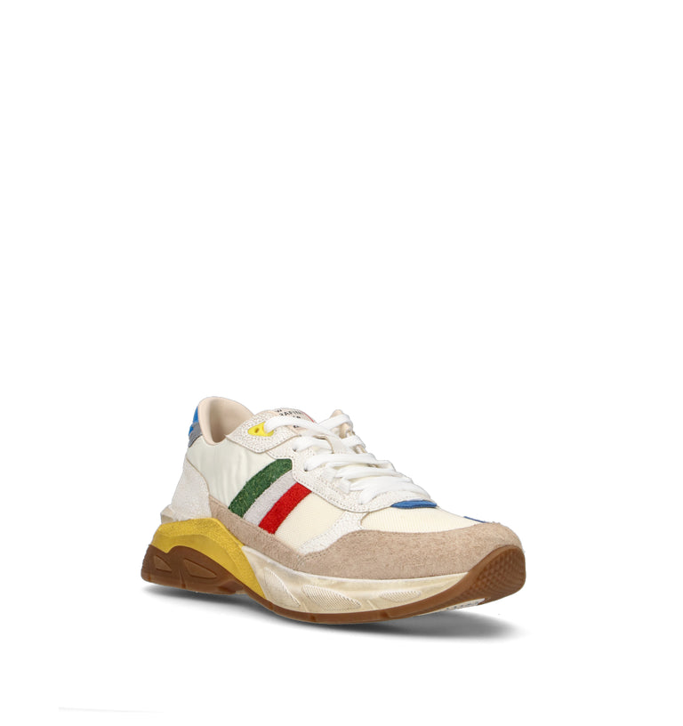 SERAFINI Sneaker uomo bianca in pelle scamosciata e tessuto. Una sneaker dal design sportivo e conte