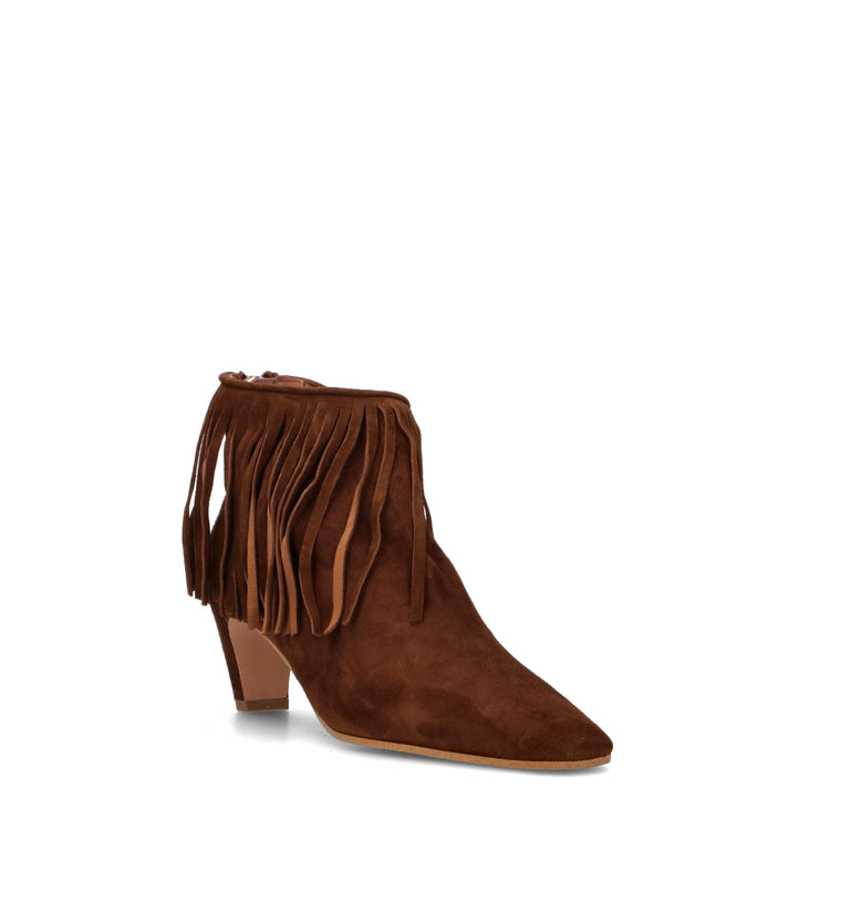 PHIL MELVIS Tronchetto donna marrone in suede con frange