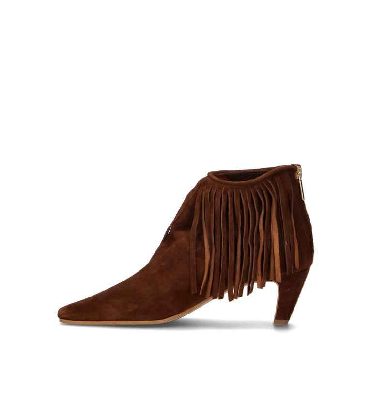 PHIL MELVIS Tronchetto donna marrone in suede con frange