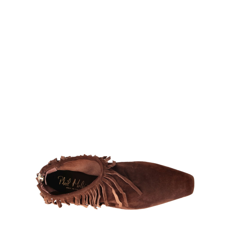 PHIL MELVIS Tronchetto donna marrone in suede con frange