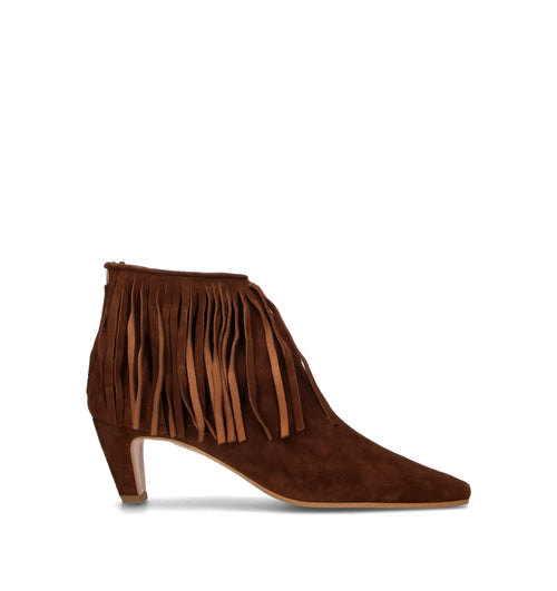 PHIL MELVIS Tronchetto donna marrone in suede con frange