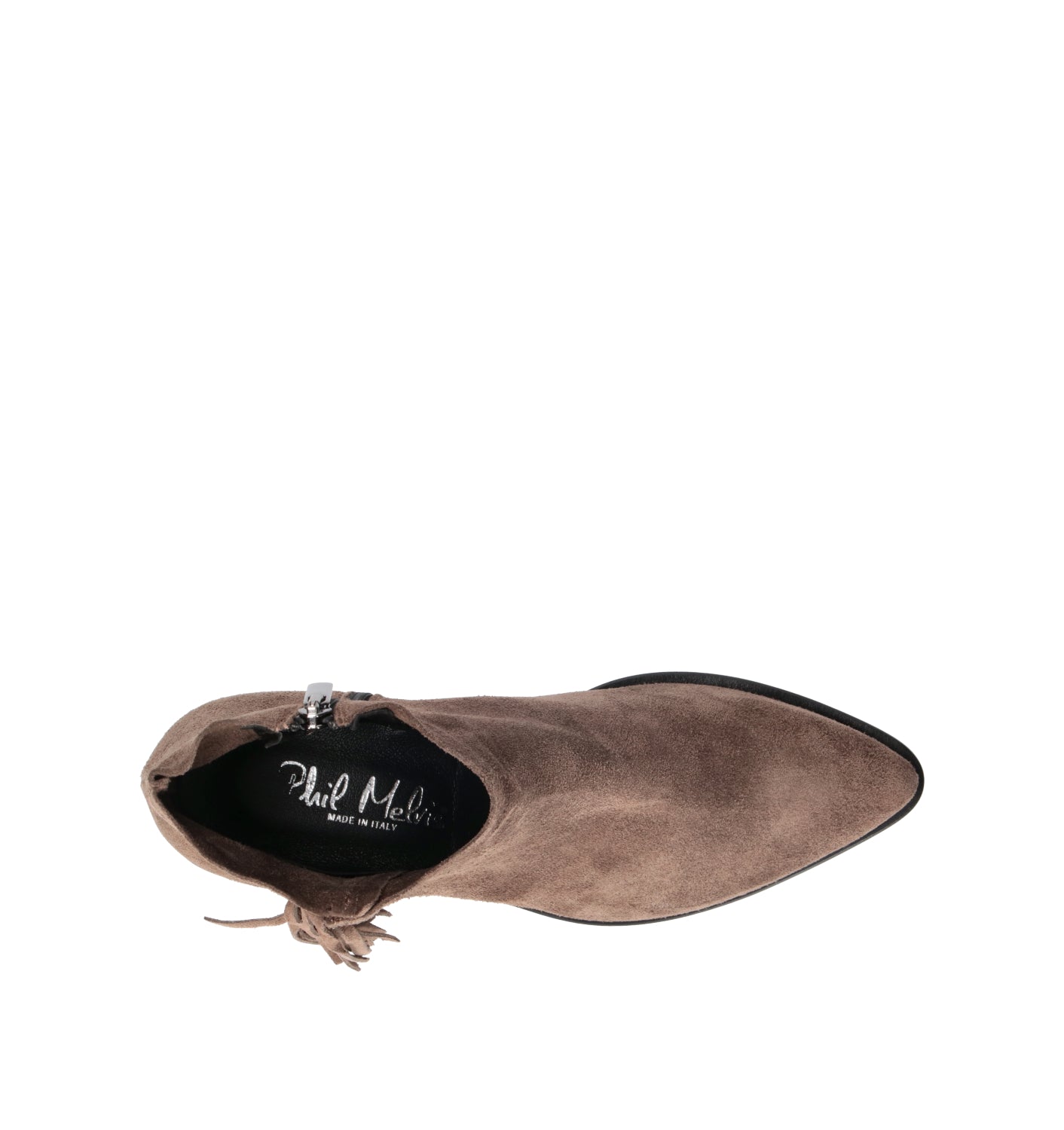 PHIL MELVIS Tronchetto donna taupe in suede con frange