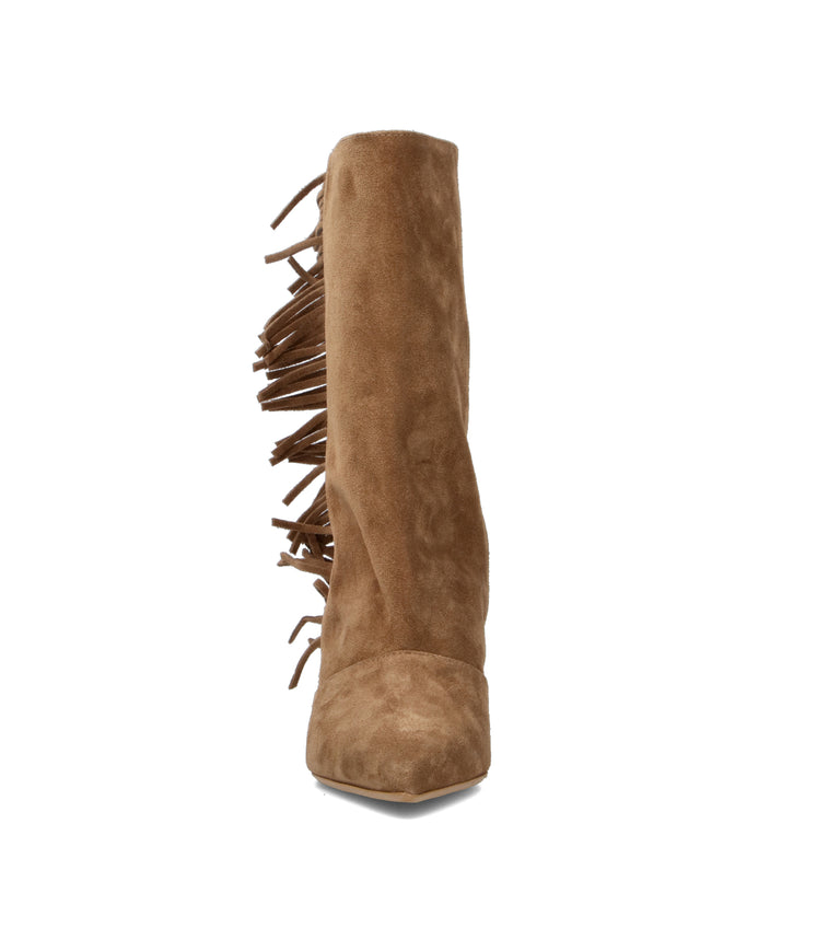 PHIL MELVIS Stivale donna sabbia in suede con frange