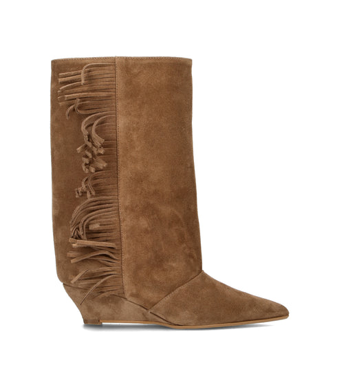 PHIL MELVIS Stivale donna sabbia in suede con frange