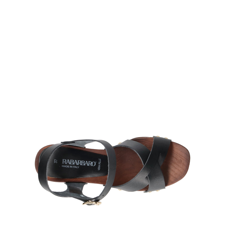 RABARBARO Sandalo donna nero in pelle