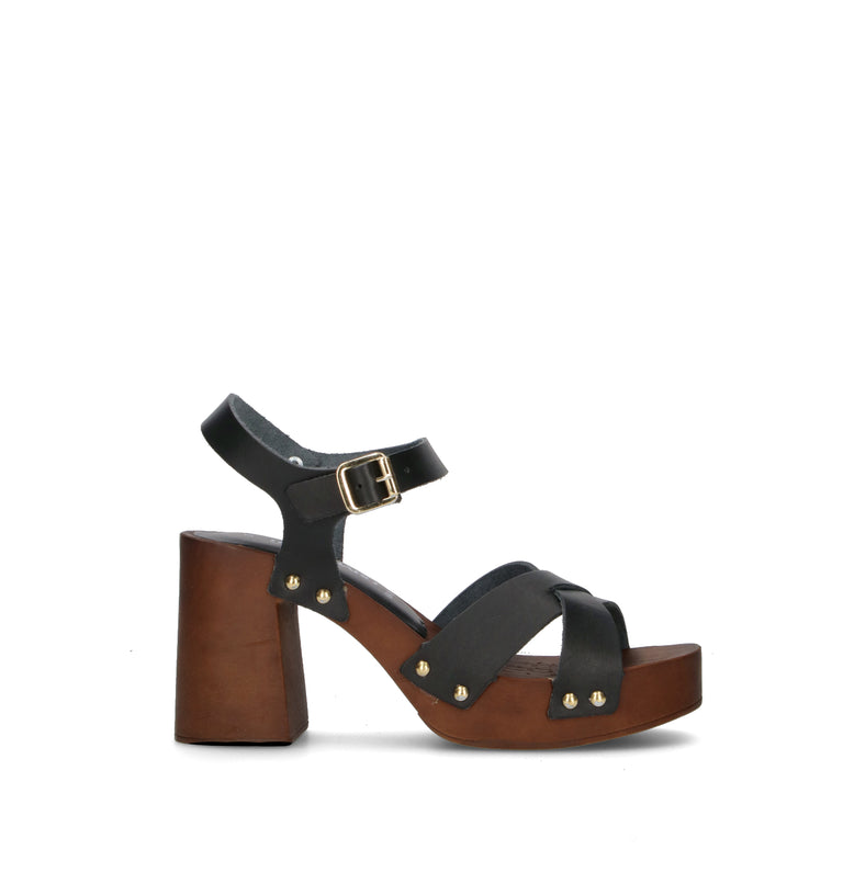 RABARBARO Sandalo donna nero in pelle