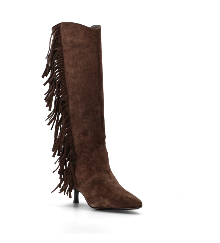 REBECCA VAN DIK Stivale donna marrone in suede con frange