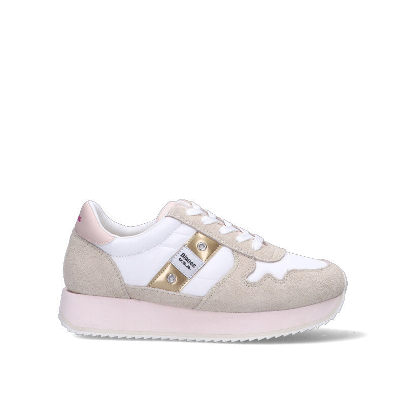 BLAUER Sneaker bimba bianca/beige/rosa/oro in suede