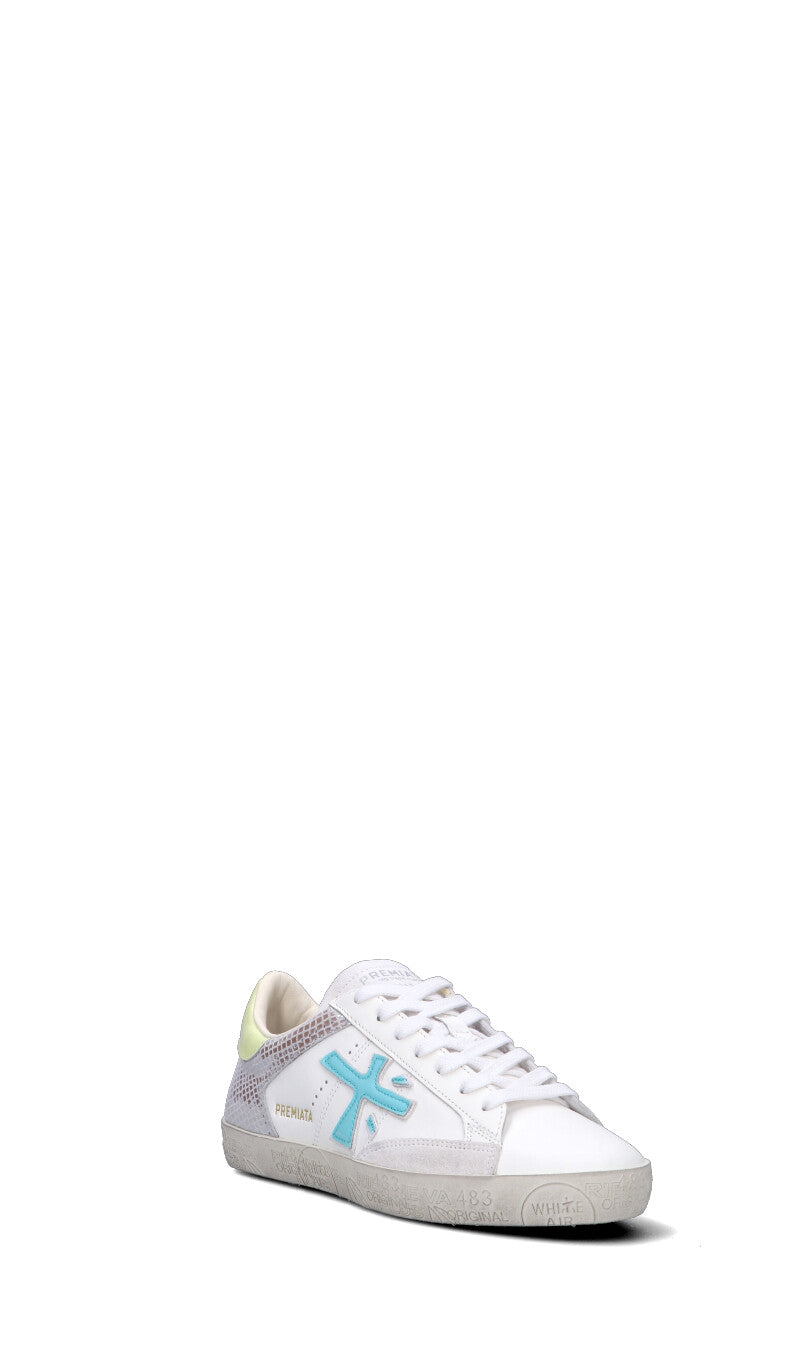 PREMIATA Sneaker donna bianca/azzurra/gialla in pelle