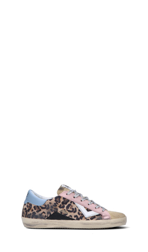 QUATTROBARRADODICI Sneaker donna beige/azzurra/rosa in suede