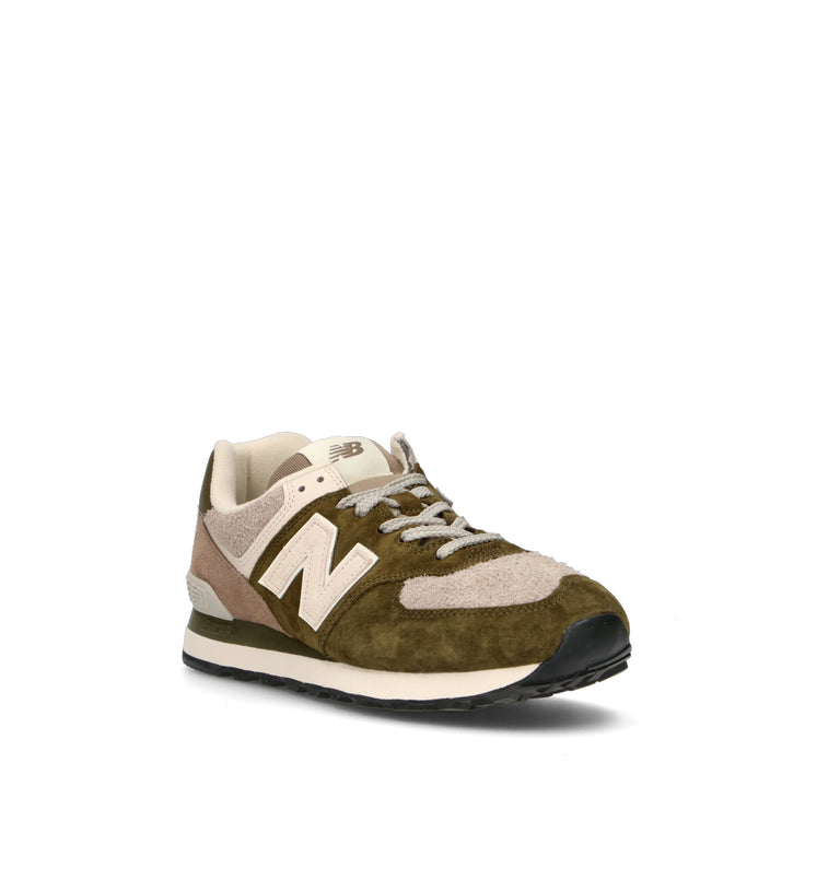 NEW BALANCE 574 Sneaker uomo verde/beige in suede