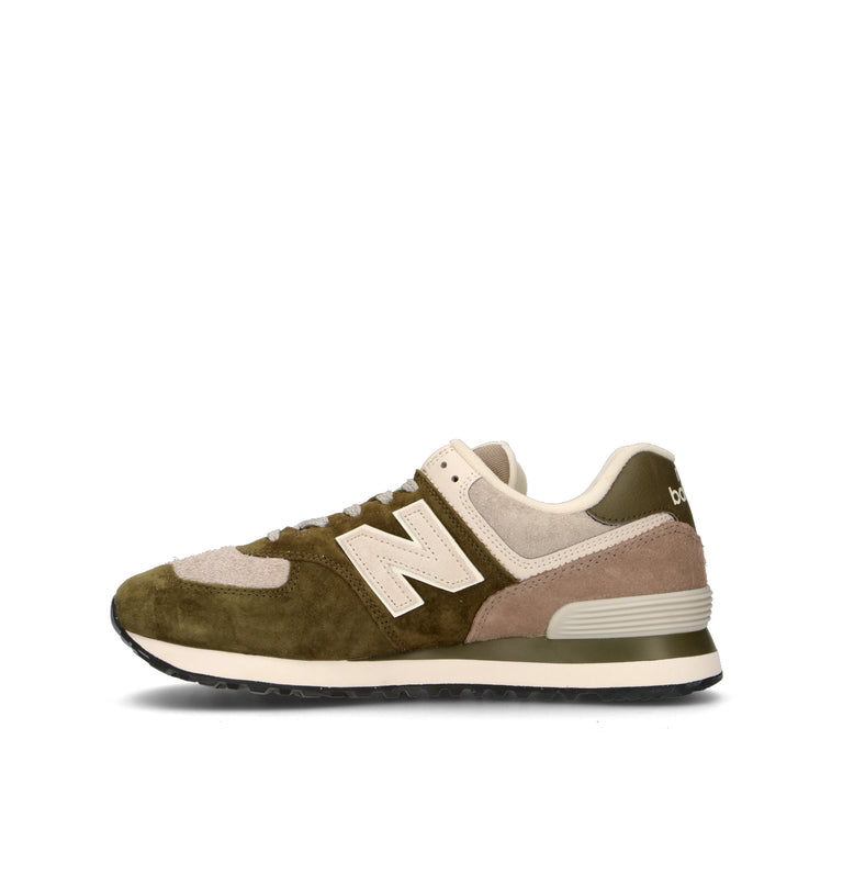 NEW BALANCE 574 Sneaker uomo verde/beige in suede