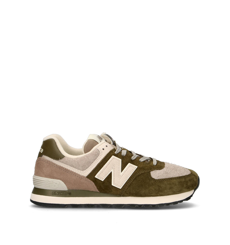 NEW BALANCE 574 Sneaker uomo verde/beige in suede