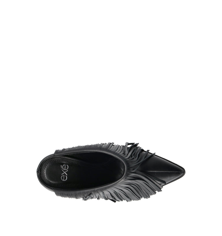 EXE Sabot donna nero in pelle con frange