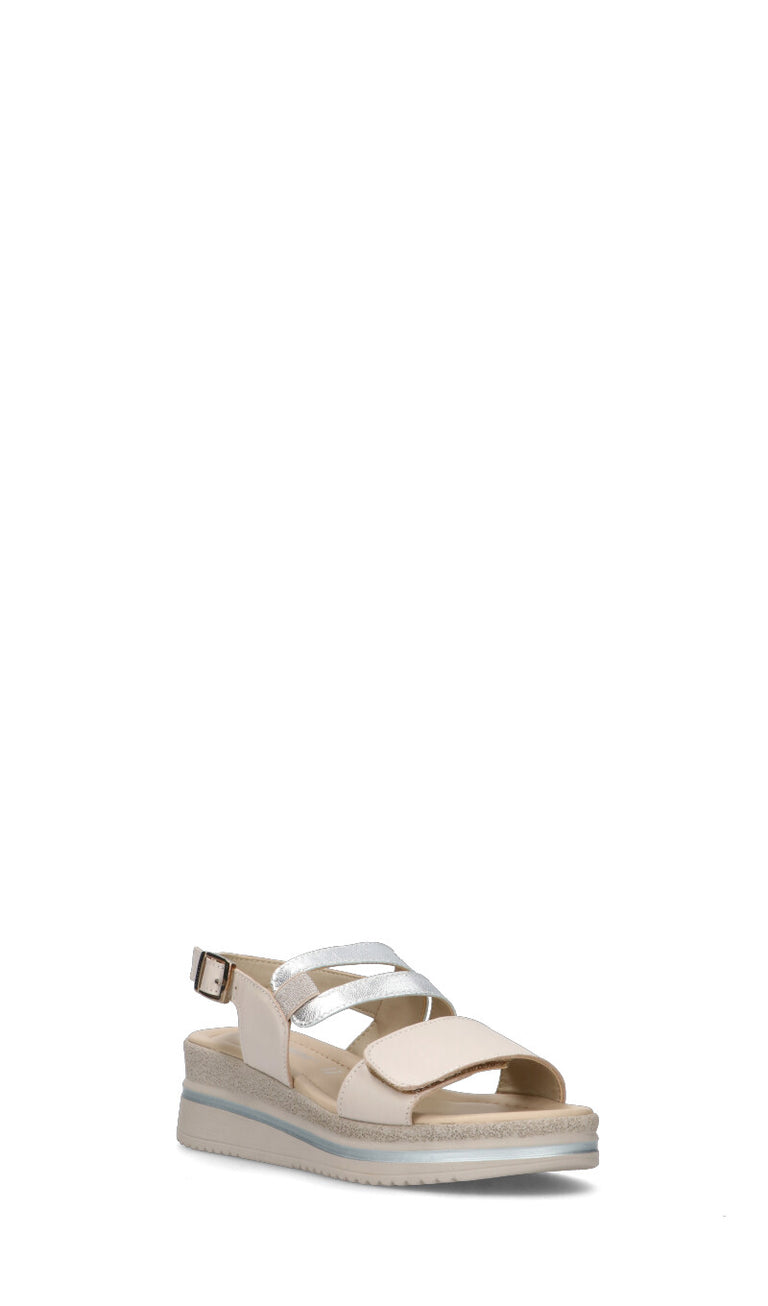 VALLEVERDE Sandalo donna panna/argento in pelle