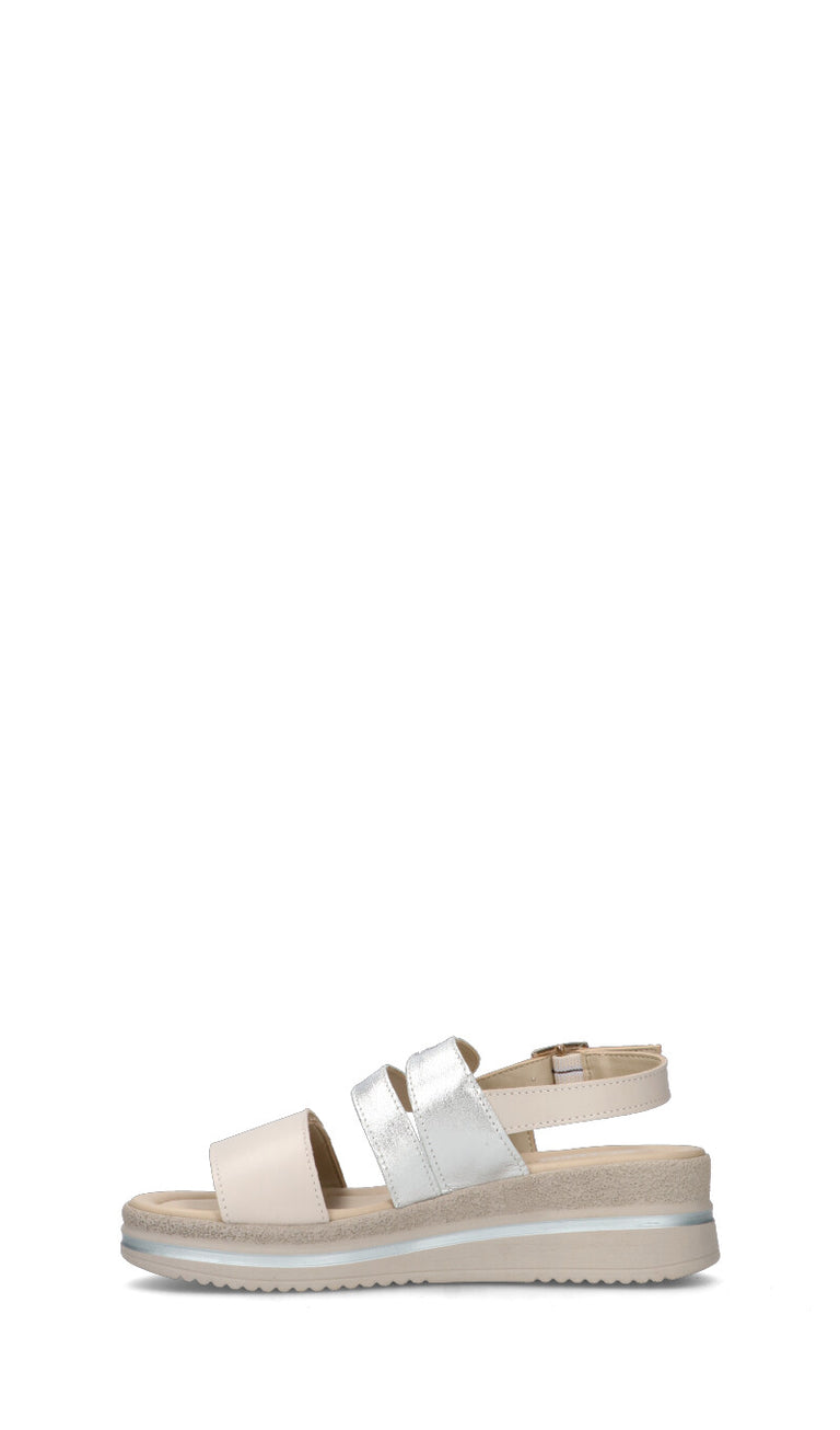 VALLEVERDE Sandalo donna panna/argento in pelle