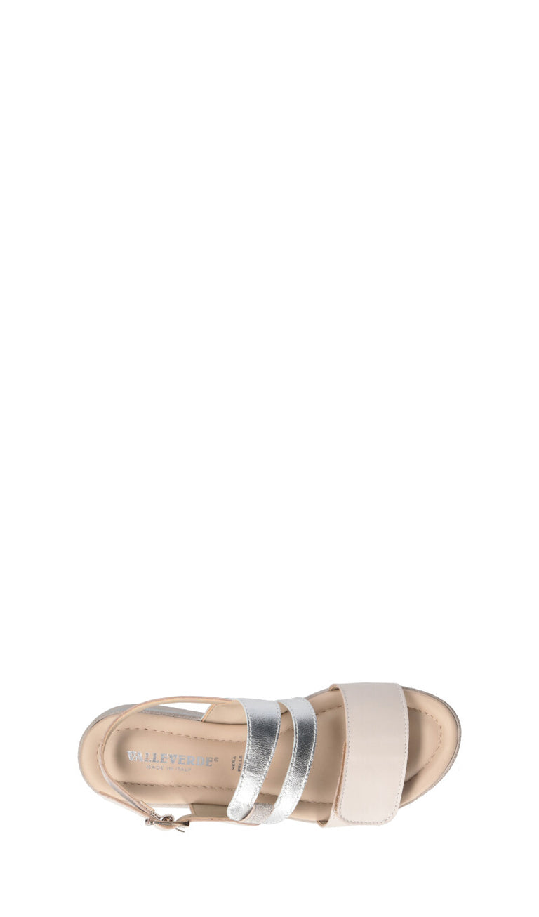 VALLEVERDE Sandalo donna panna/argento in pelle