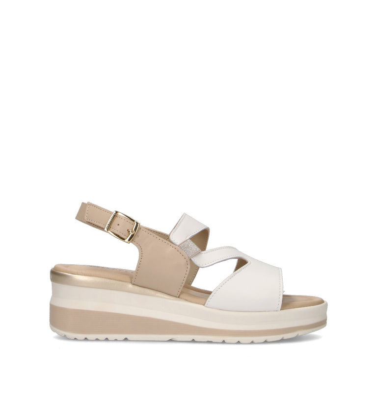 VALLEVERDE Sandalo donna bianco/beige in pelle