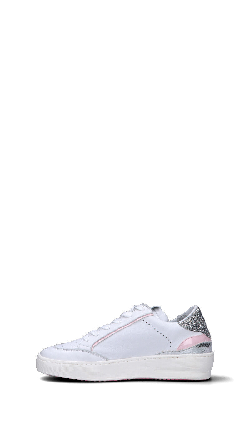 GIO+ Sneaker donna bianca/rosa/argento in pelle