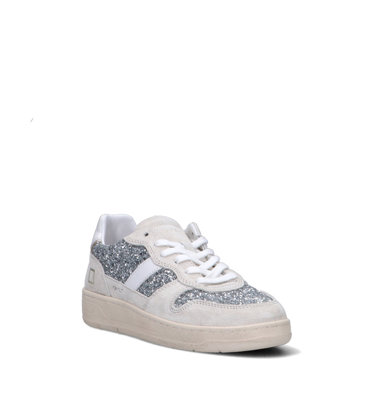 D.A.T.E. Sneaker donna bianca/argento in suede